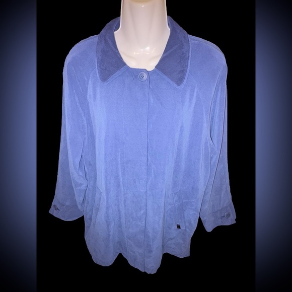 Women’s~ LONDON FOG~ Blue Micro Suede Rain Repellent Jacket~Petite M~013 - Picture 4 of 14